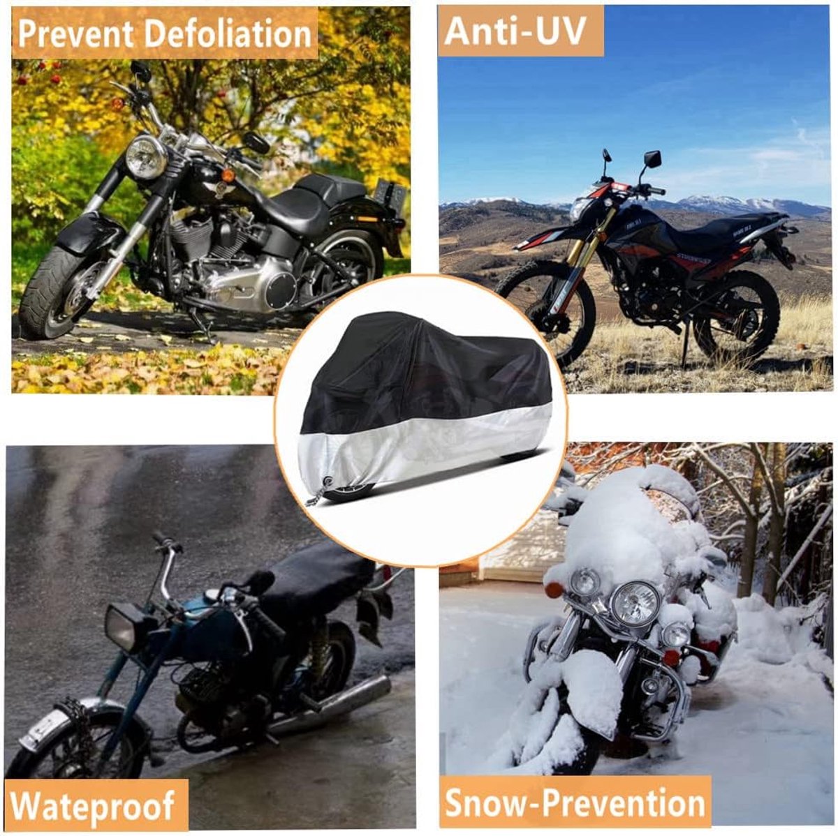 Motorcycle cover, Waterproof car cover with lock holes and storage bag, suitable for motorcycles up to 245 cm