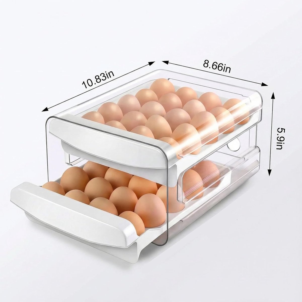 Egg carton - Egg storage box - Kitchen storage box - Double-layered, stackable - Suitable for 40 eggs - Transparent plastic egg holder - 28*22*12 cm - White
