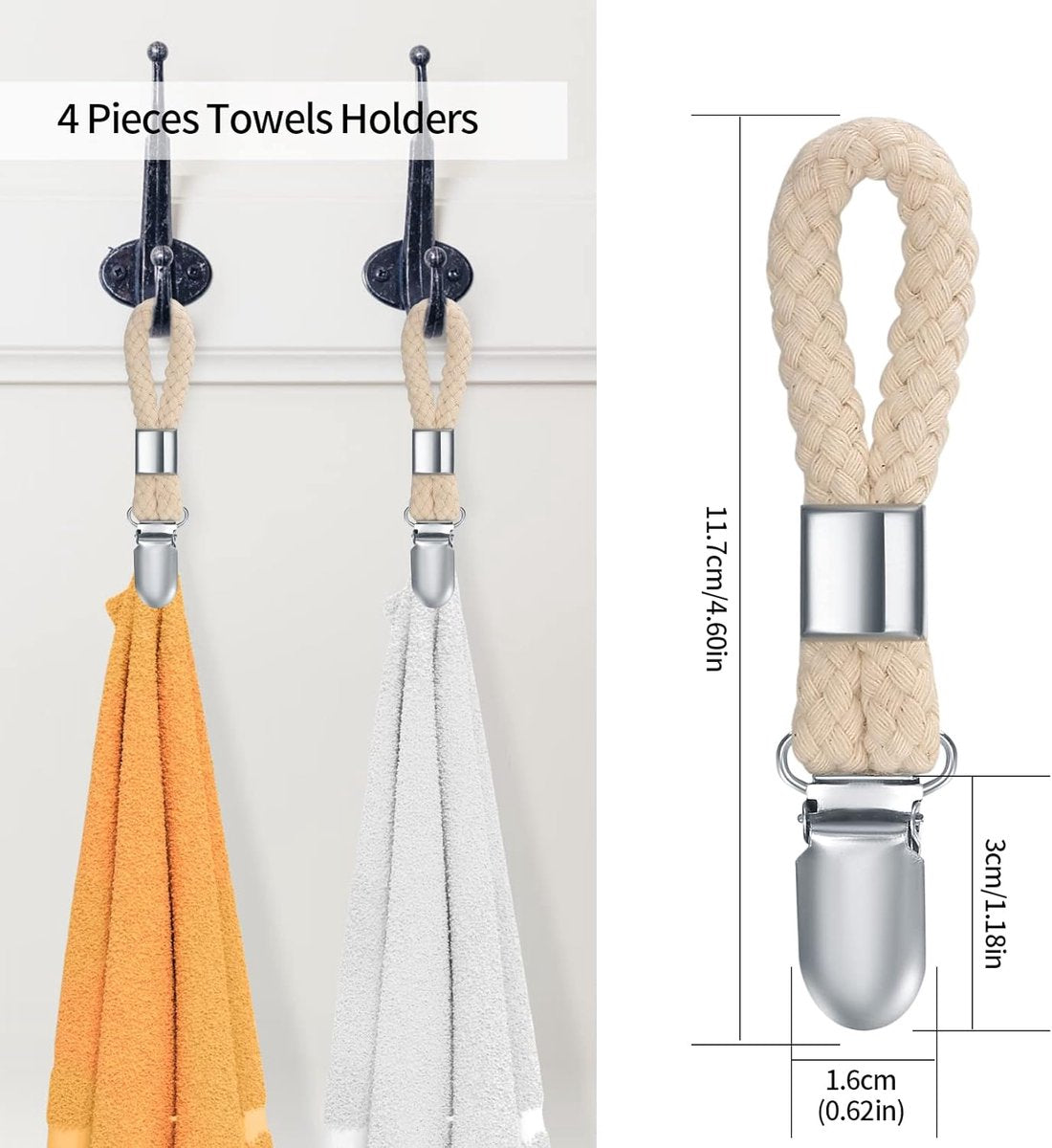 Towel clips - 4 towel clips - for hanging towels - towel clips with loops - towel clips - towel hooks - dishcloth and towel rack clips