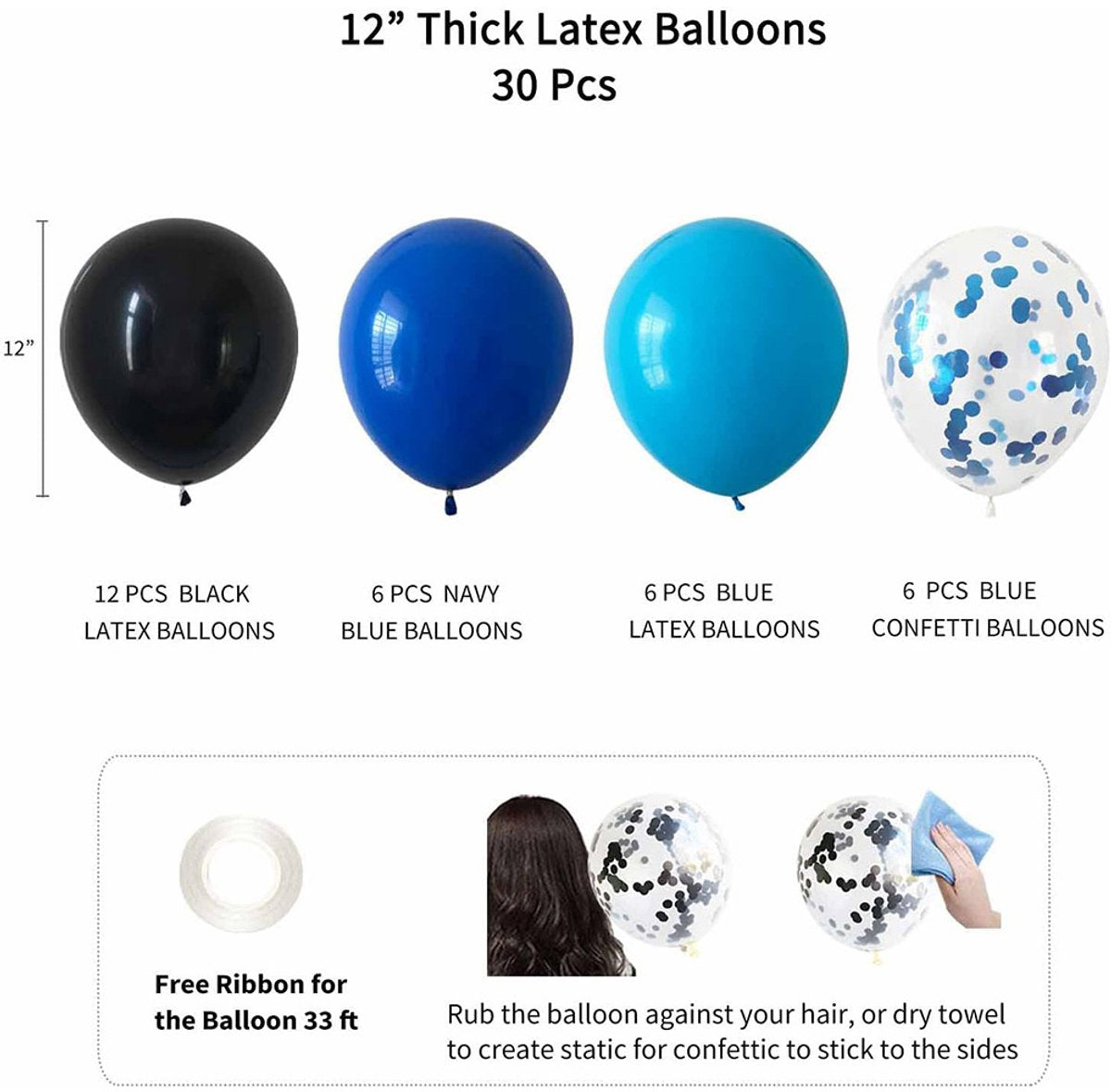 Blue-black birthday party decoration set - Banner & balloons