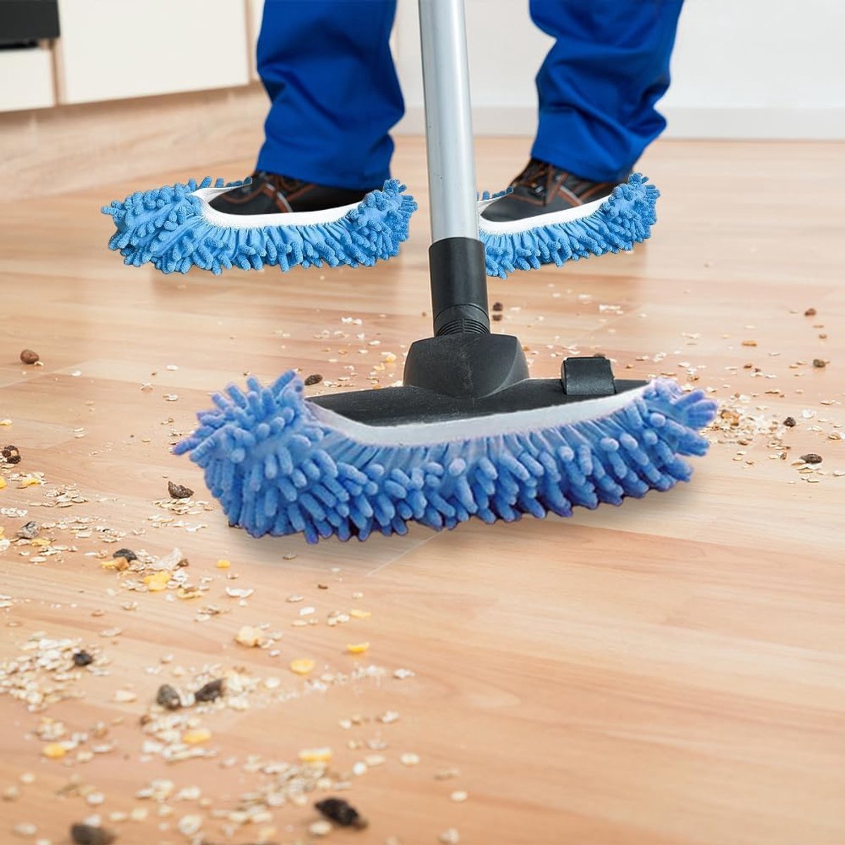 Shoe covers - 2 pairs of blue mop slippers - Microfiber cleaning mats for mopping - Soft and washable - Household slippers for cleaning floors