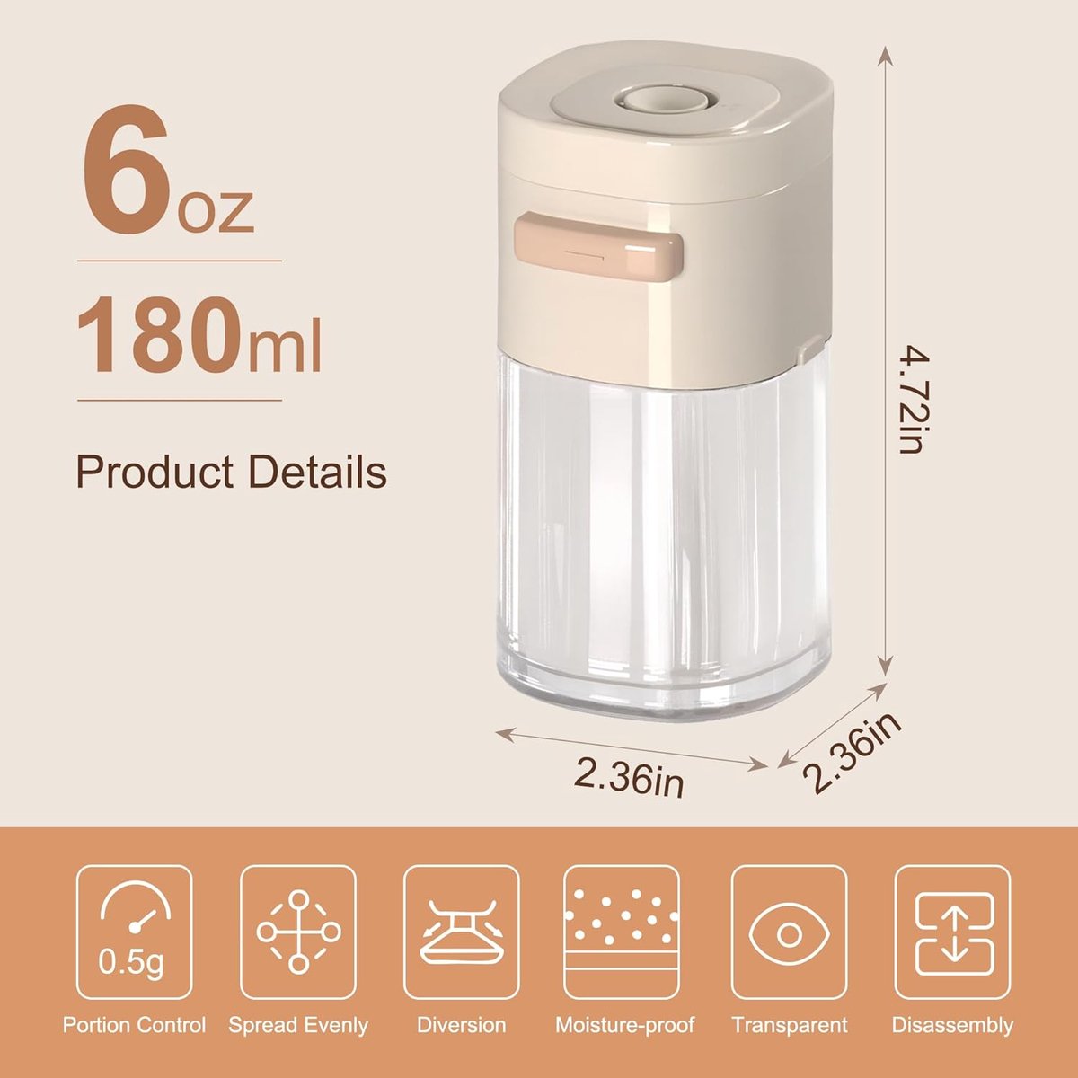 6.4 oz shaker with lid - suitable for kitchen spice tools