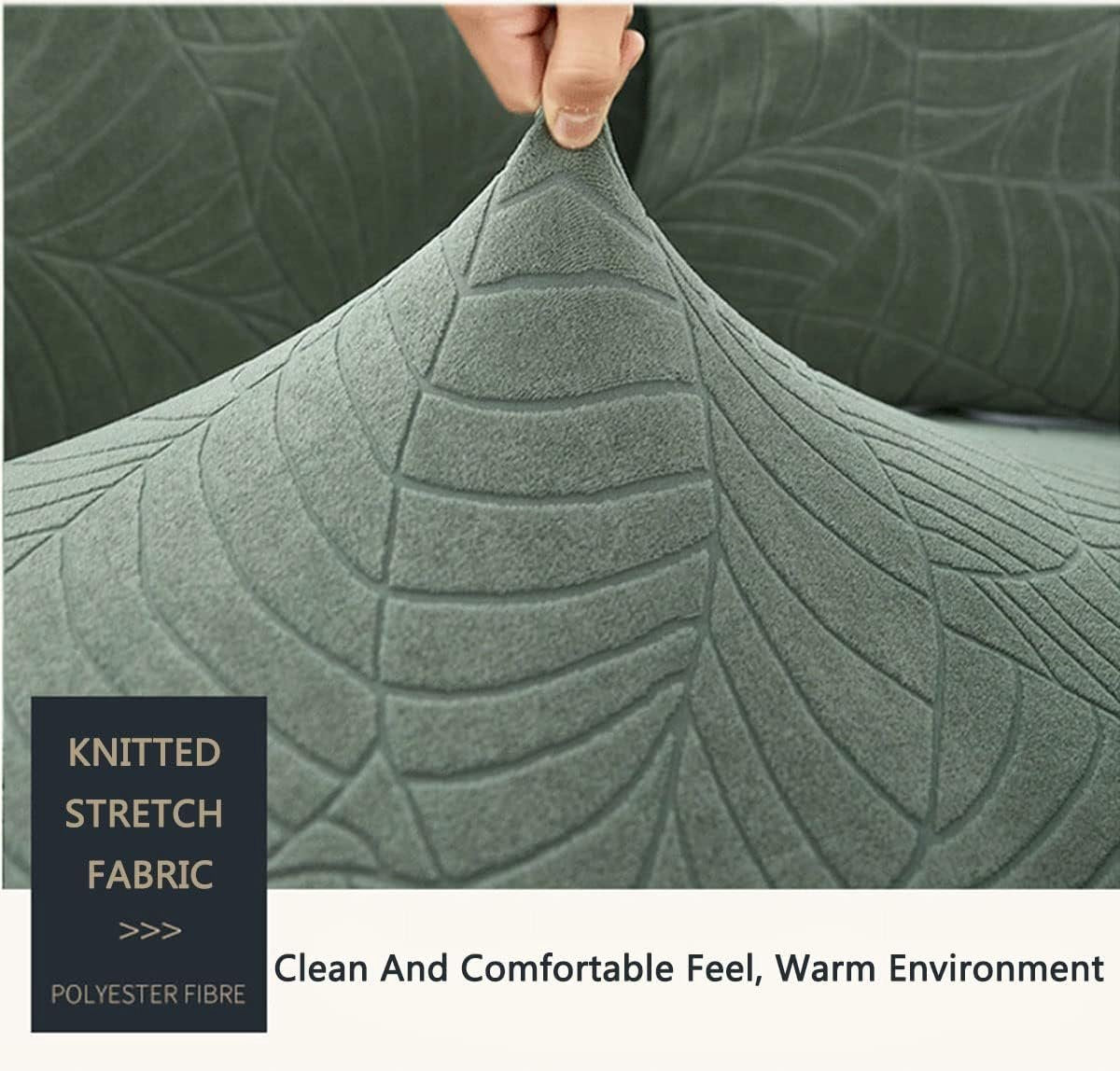 Waterproof sofa cover - Bright green jacquard leaf pattern - For 3-seater sofa (185-230 cm)