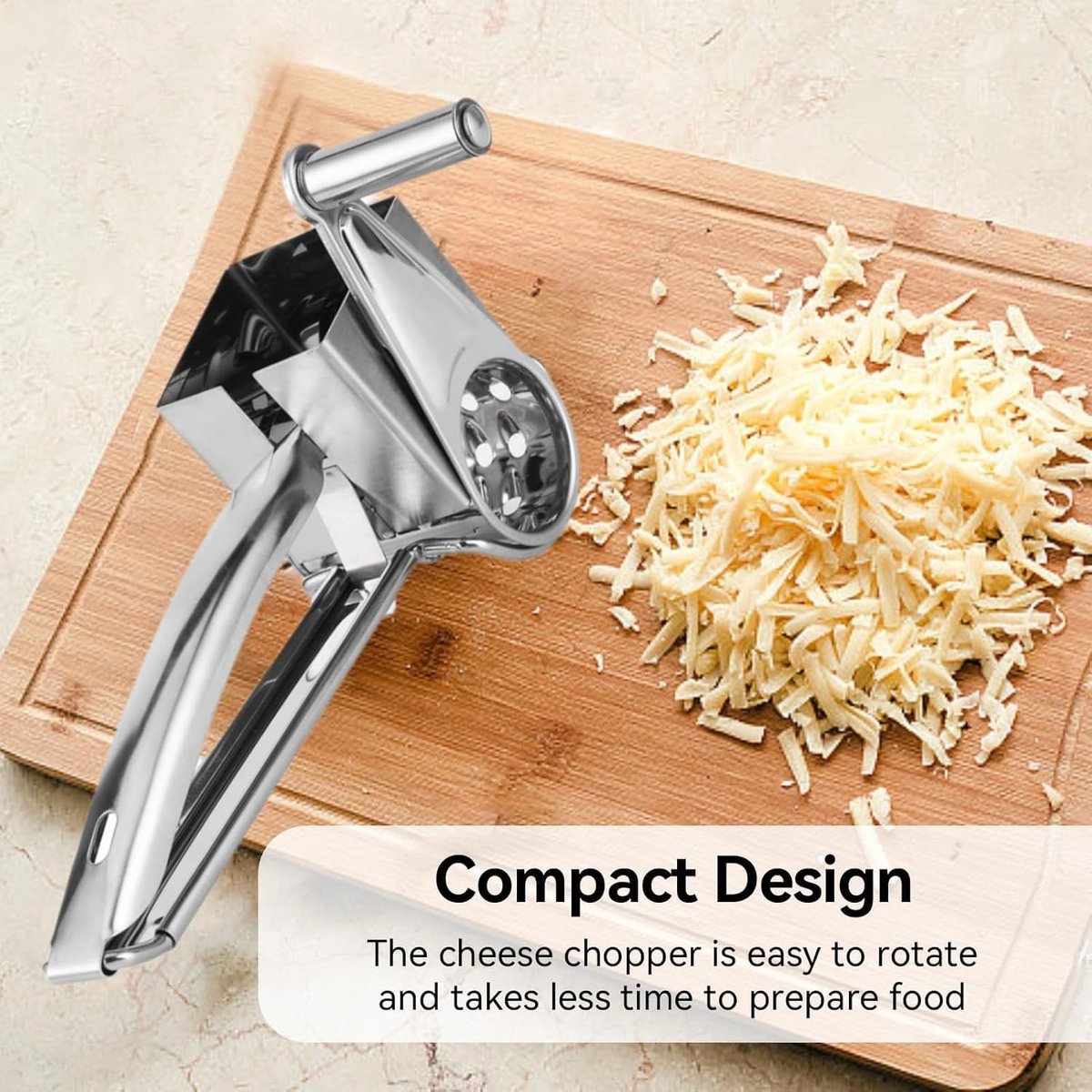 Rotary cheese grater - Stainless steel cheese cutter - Slicer - Grater - With 3 roller blades - Handy design - Suitable for kitchens