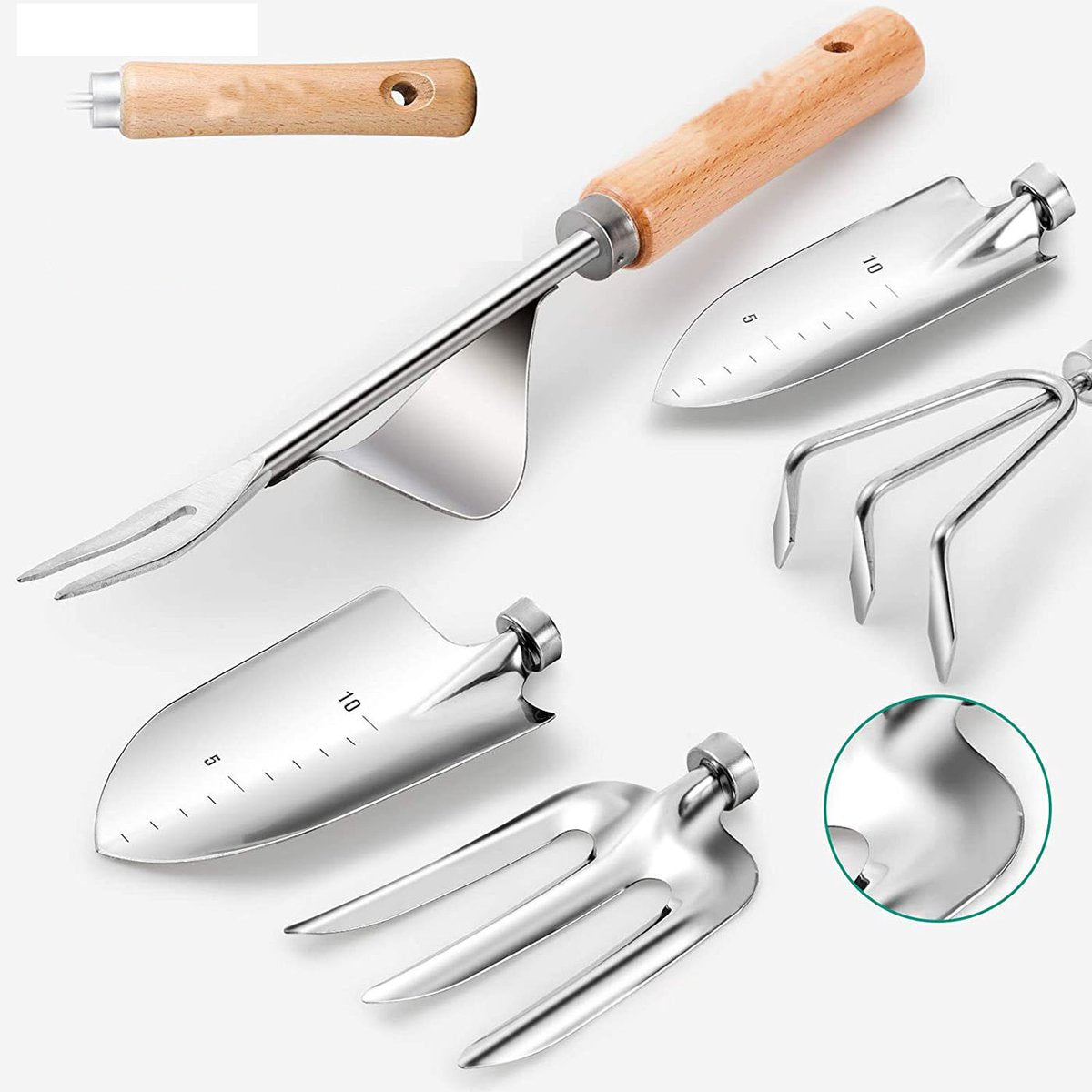 9-piece Garden Set – Stainless steel, wooden handles & watering can