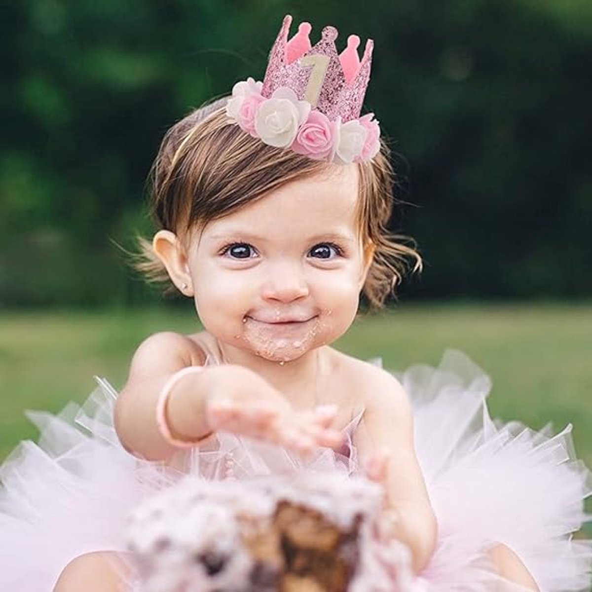 Birthday Hat - Perfect for a girl's first birthday - Rose Gold Party Crown - 3-inch Floral Princess Pink