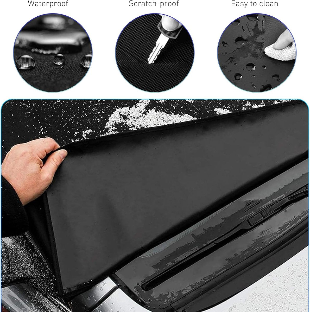 Car Window Protection - Windproof and Snowproof - 600D Oxford Fabric Windscreen Protection - Universal Type - Suitable for most cars