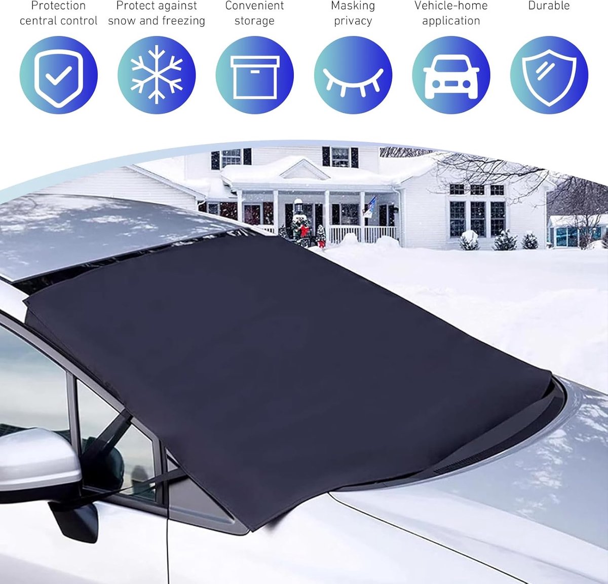 Car Window Protection - Windproof and Snowproof - 600D Oxford Fabric Windscreen Protection - Universal Type - Suitable for most cars
