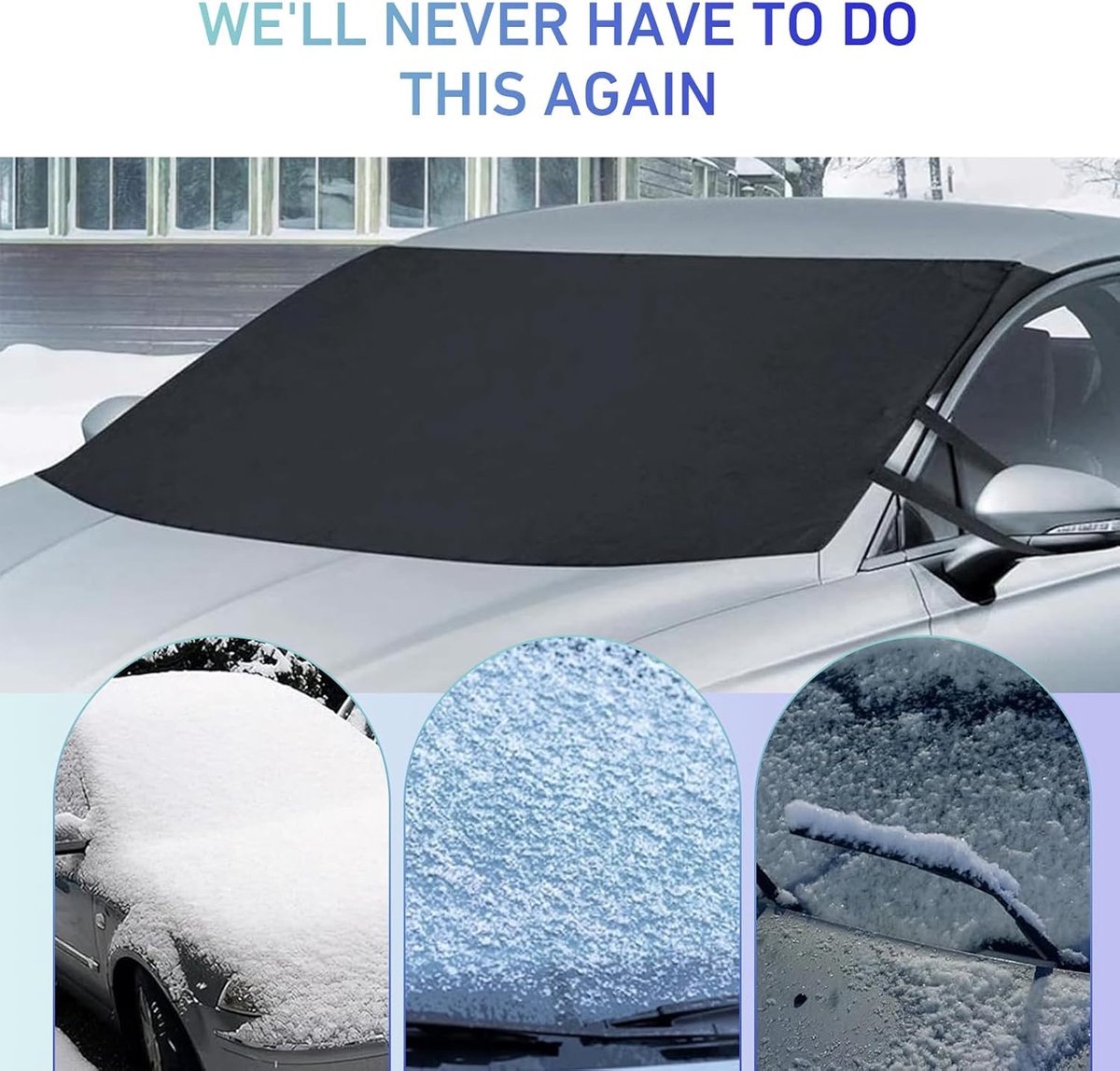 Car Window Protection - Windproof and Snowproof - 600D Oxford Fabric Windscreen Protection - Universal Type - Suitable for most cars