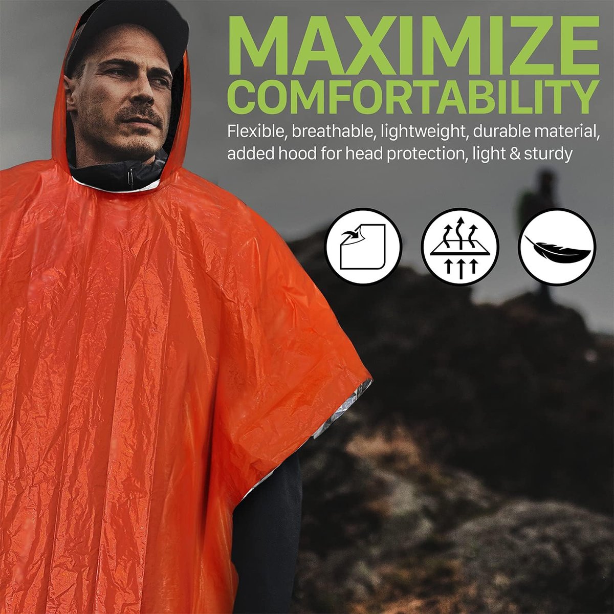 4 pieces - Waterproof survival blanket - Emergency blanket - 125cm*100cm - Reversible - with Hood - Waterproof - Windproof - Portable - Thermal emergency blanket - Rescue blanket - Insulation blanket - Foil Blanket Insulated Survival Blankets