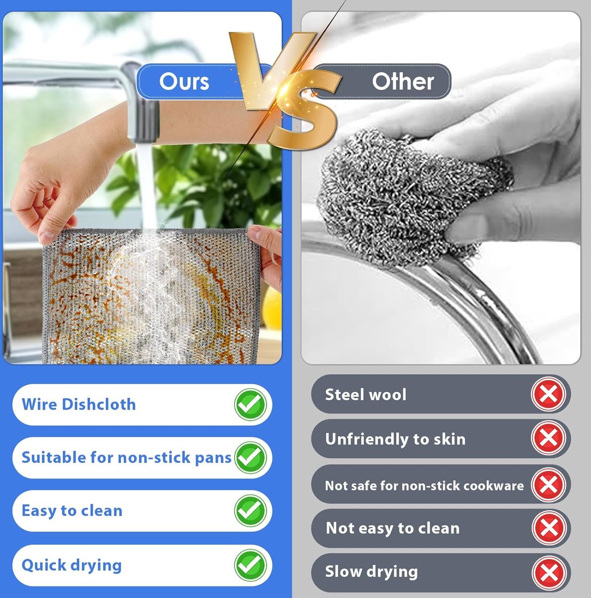 Dishcloths - 10 Pieces - String Dishcloths - Dishcloths - Silver Thread Cloths - Cleaning Cloths - Scouring Pad - Reusable - Multifunctional - For Cleaning Pans, Stoves, Baking Trays, Ovens and Grills - For Stubborn Stains - 20x20cm