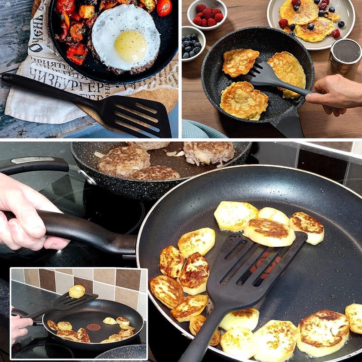 Spatula Set of 3 - Silicone Spatula - BPA Free - Spatulas - Heat Resistant - Non-stick - Anti-Slip - Hangable - Dishwasher Safe - Kitchen Utensils - Scraper - Whisk - Baking Spatula - Spatula - Black - Value Set