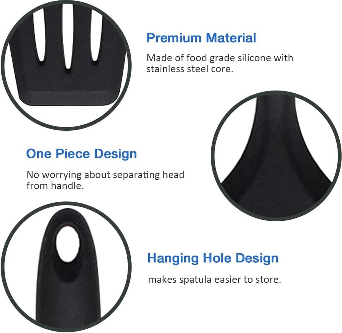 Spatula Set of 3 - Silicone Spatula - BPA Free - Spatulas - Heat Resistant - Non-stick - Anti-Slip - Hangable - Dishwasher Safe - Kitchen Utensils - Scraper - Whisk - Baking Spatula - Spatula - Black - Value Set