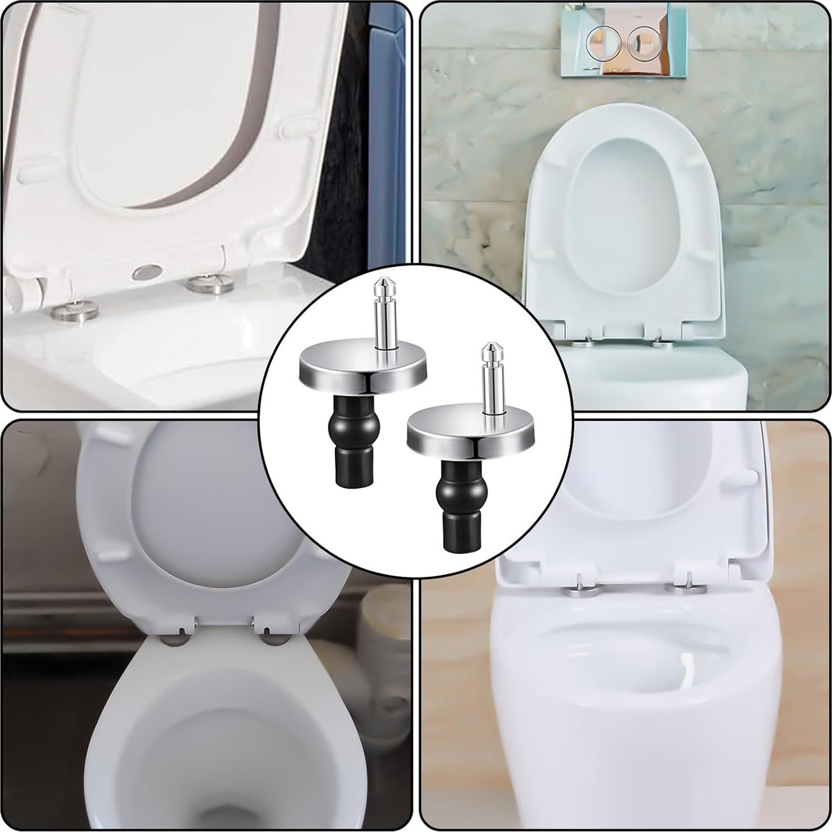 Toilet Seat Hinges - 2 Pieces - Toilet Seat Hinge Set - Universal Hinges for Toilet Seat - Toilet Seat Installation Mounting Set - Stainless Steel - Adjustable - Easy to Install - Replacement Hinges for Toilet Seat - Hinge Replacement Set