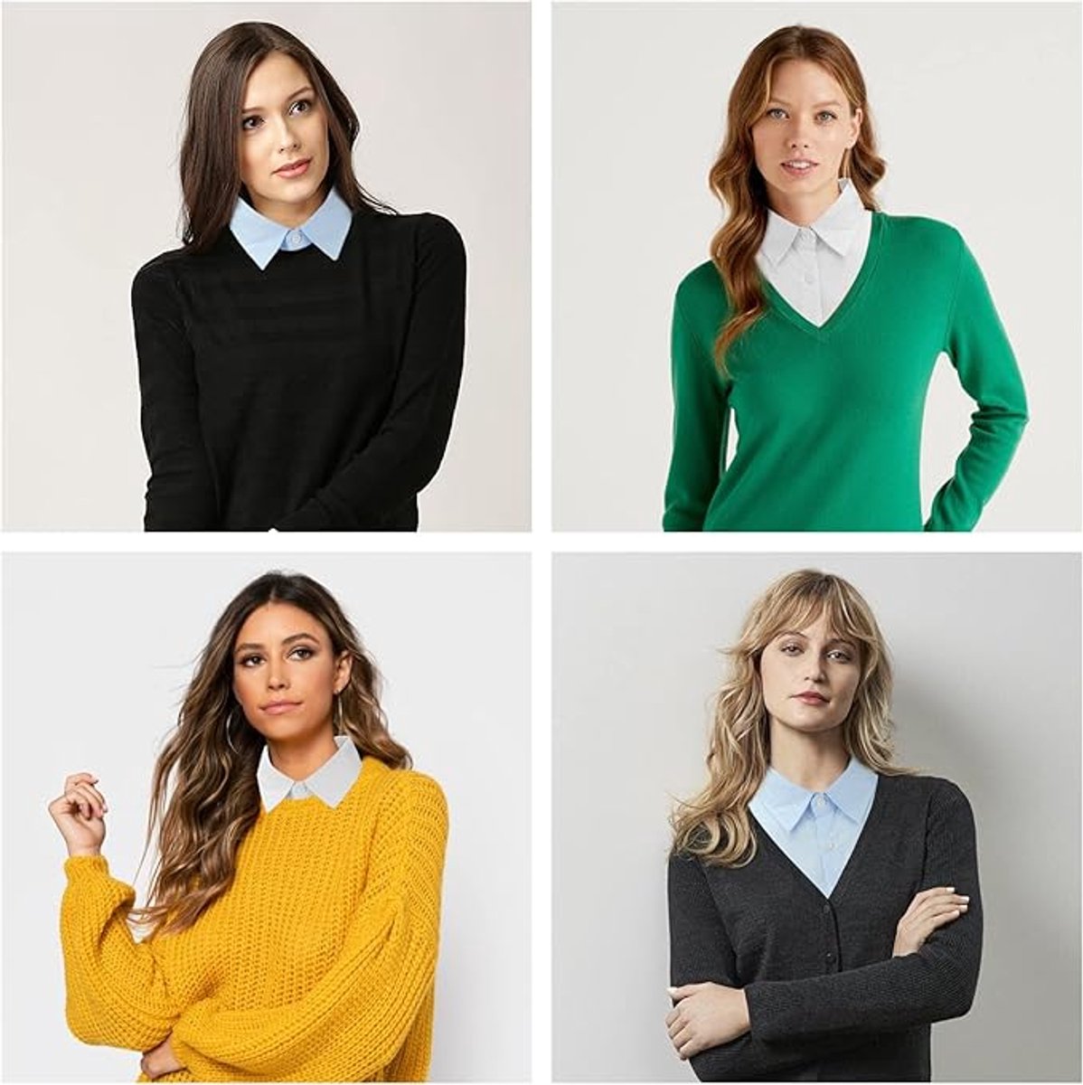 Set of 2 Women's Shirt Collars - Detachable Pointed Collar Basic - Collars for Women - Detachable Women's Collars to Wear Undergarments - Shirt Collar - Shirt Collar - Faux Detachable Collar - Shirt Replacement - One Size Adjustable - White