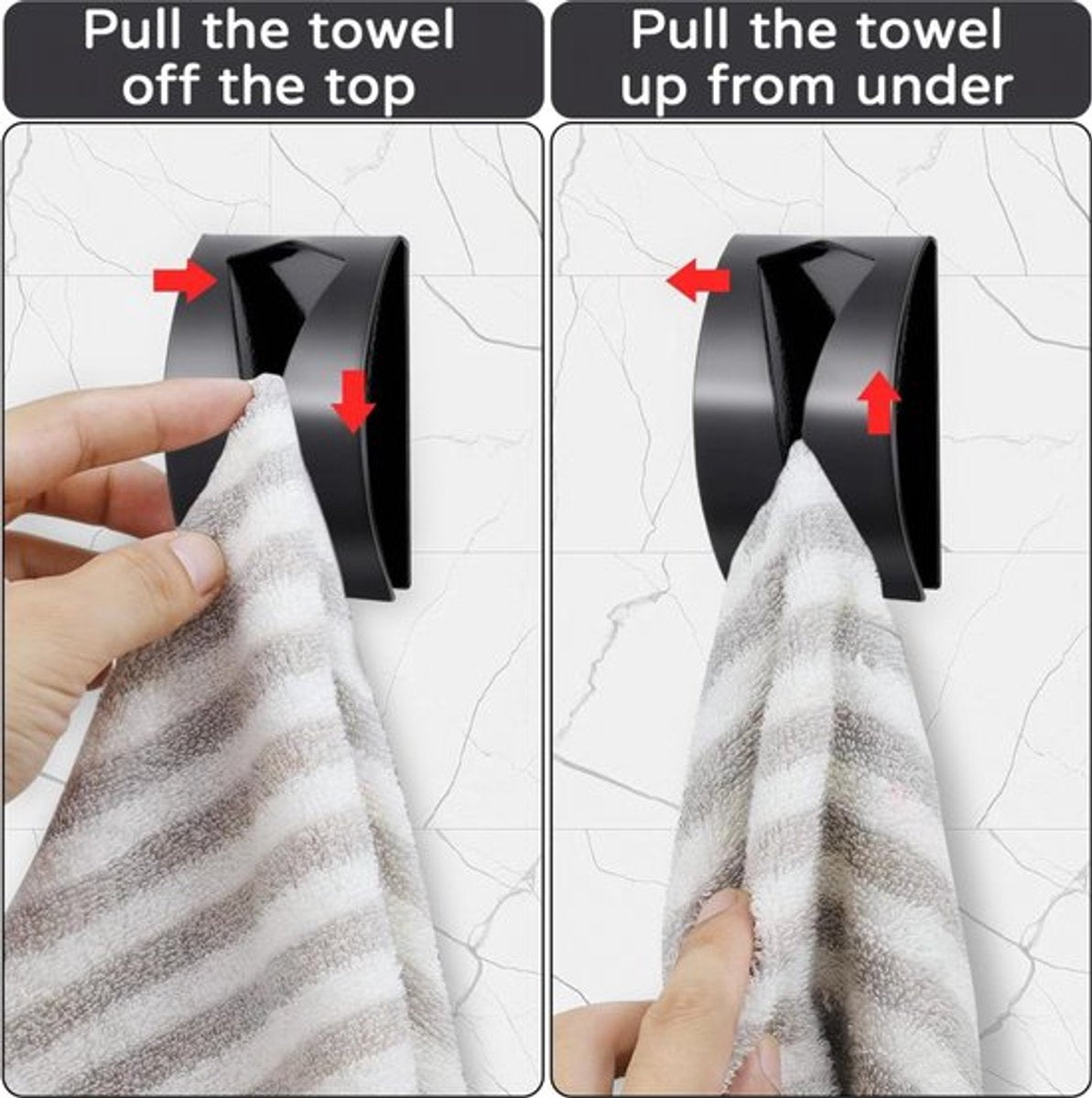 Towel Hook Set - Stainless Steel - Set of 4 Pieces - Self-Adhesive Towel Hook - Bathroom Towel Holder - Tea Towel Clamp - Towel Clamp - Towel Hook - No Drilling Required - Wall Mounting Hook - Kitchen Hanging Hook - Towel Hanger - Hooks - Black