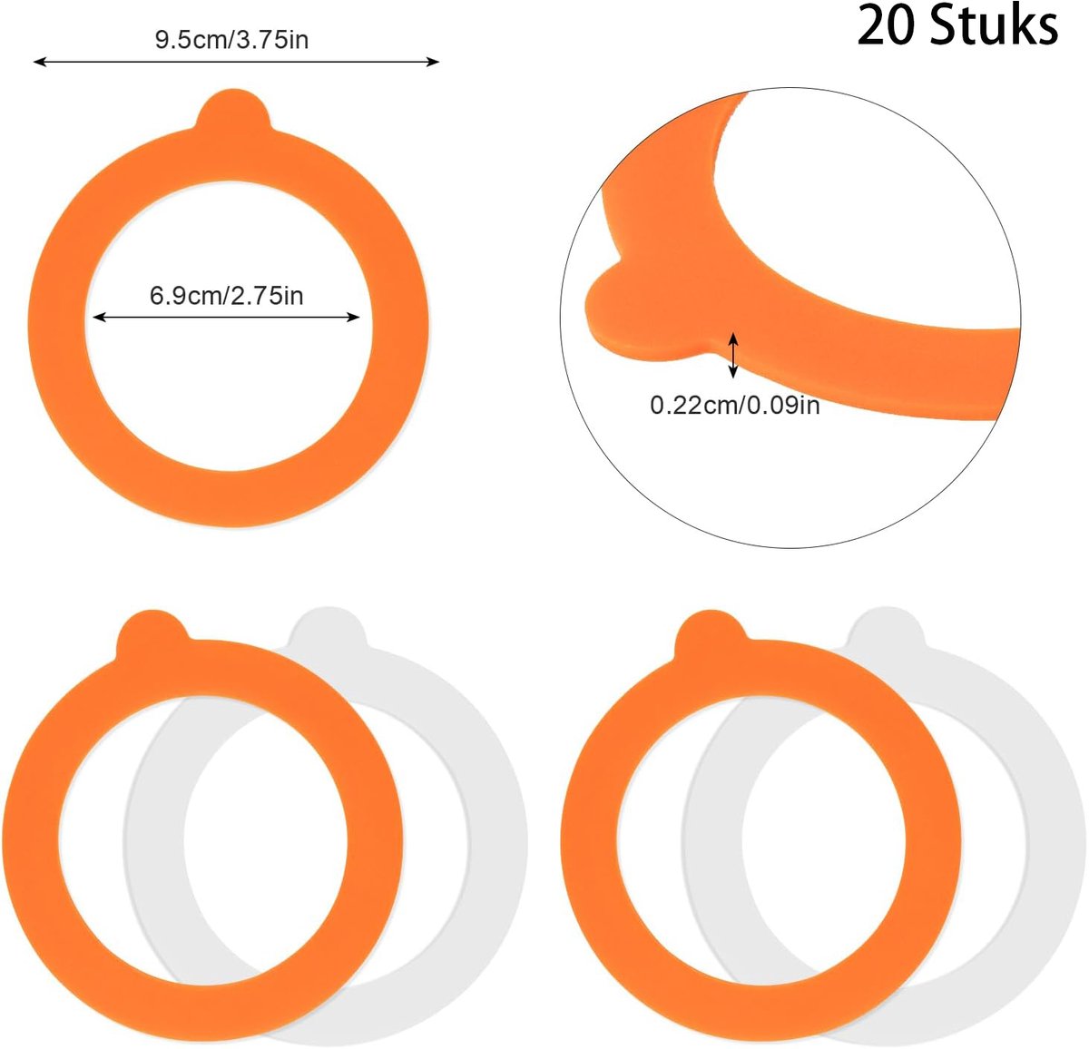 Canning Rings - Silicone Rings, Dye-Free Gasket - Gasket 16 Pieces - 70 mm x 95 mm x 2.2 mm - Rubber Canning Jar Rings - Standard Size For Fido Canning Jars, among others - Reusable - Replacement Canning Rings - Replacement Rubber Gaskets