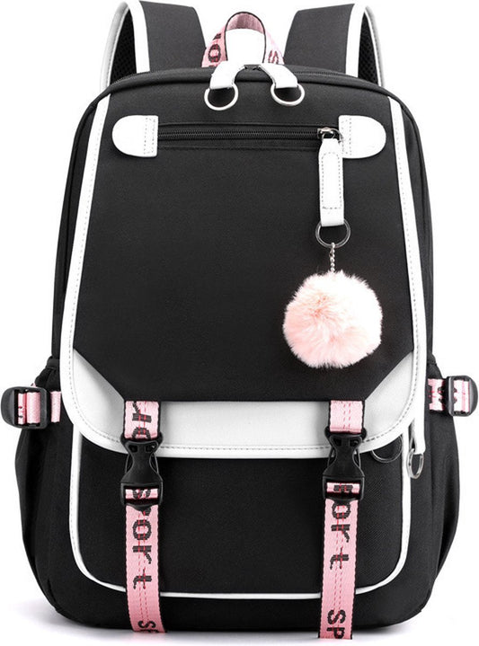 Girls School Student School Bag Outdoor Backpack With USB Charging Port, Black White - School Bag - Backpack - Rucksack - School - Girls - Boys - Teenagers - Book Bag - Girl's Backpack - Backpacks - Rucksack For Children - Waterproof - Laptop Backpack
