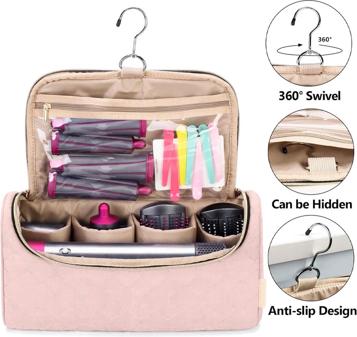 Travel Case Suitable for Dyson Hair Dryer - Hair Styler Storage Bag - Straightener Attachment Travel Bag - With Compartments for Dyson Accessories - Hair Curler Accessories - Women's Toiletry Bag - Storage Bag - Travel Bag - Travel Pouch - Organizer - Pin