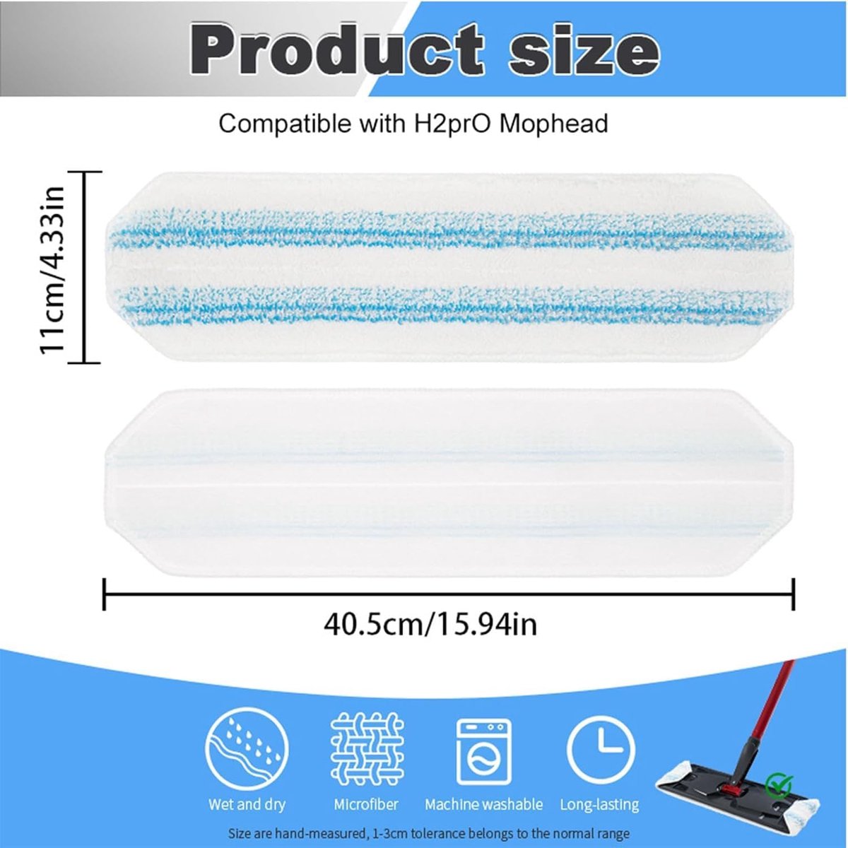 8-Pack - Microfiber mop pad replacement suitable for O Cedar H2pro mop system - Mop head replacement suitable for O-Cedar/Vileda H2pro - Machine washable, Reusable pad replacement - For Deep Cleaning