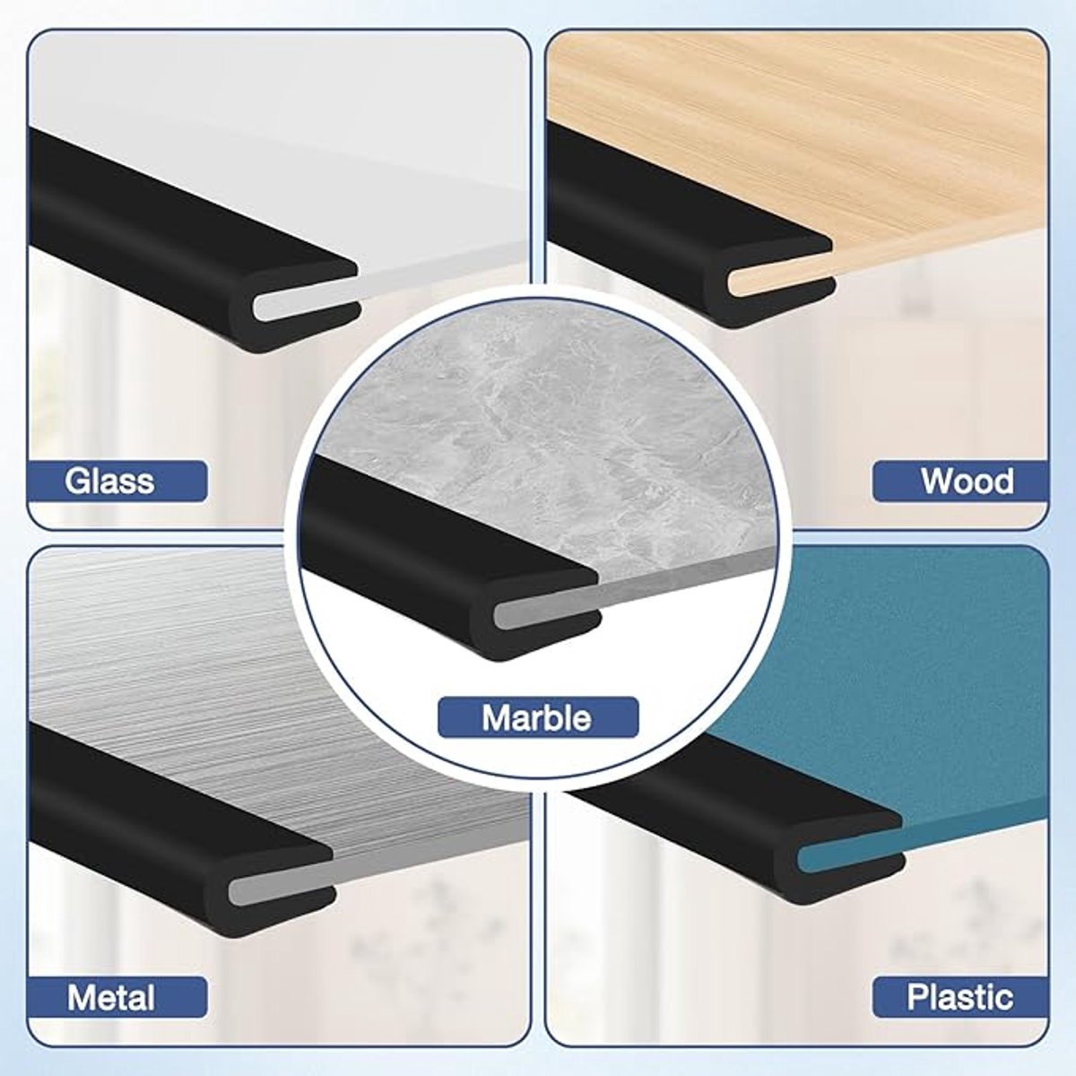U-shaped rubber seal - Rubber profile - Flexible U-shaped rubber profile - Door edge protection strip - Snap-on rubber - Edge protection - Door panel protection - Baby safety - Table corner (3 m - 2 mm)