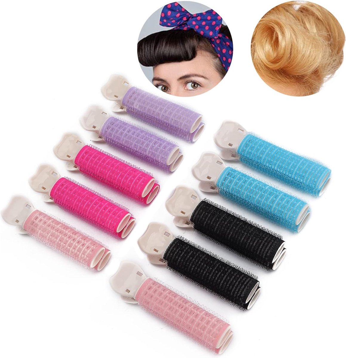 Volume Clips - 10 Pieces - Hair Clips - Hair Rollers - Heatless Curls - Curls Without Heat - Adhesive Rollers - Fixing Clip - Rollers - Curlers - Self-Adhesive - Heatless Curls - Volume Clips - For All Hair Types - No Damage to the Hair