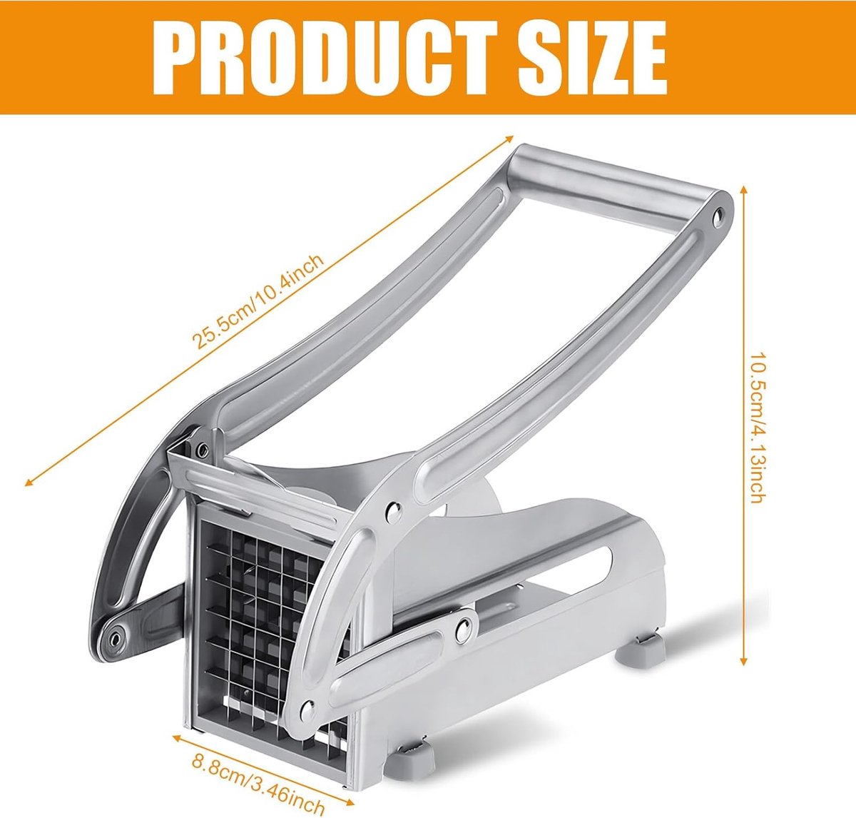 French Fry Cutter - Potato Cutter - Vegetable Cutter - 2 Inserts - Non-Slip Rubber Base - Dishwasher Safe - With Soft-Touch Handle - Effortless Vegetable Sticks - 9 and 12 mm - Stainless Steel - Sturdy - Professional