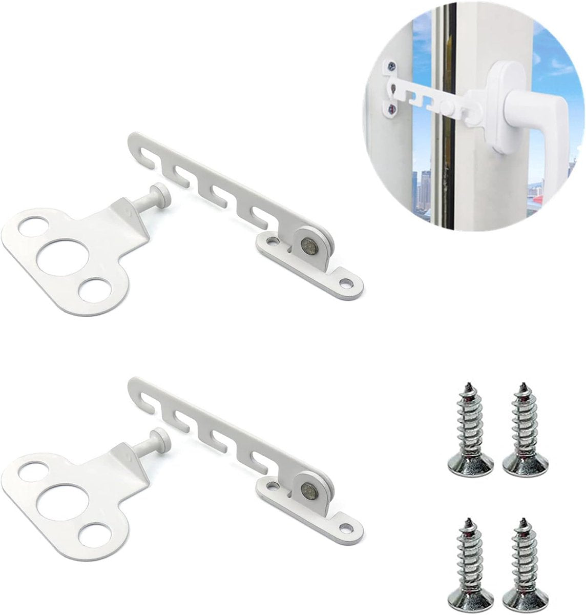 Pieces Window Stopper - Window Limiter - Window Security - Child Lock for Window - Window Tilt Regulator for Adjusting the Window Opening - Suitable for Any Window - Window Lock - Locks for Windows - Child Lock - Safety - Frame Lock - Small Lock - White