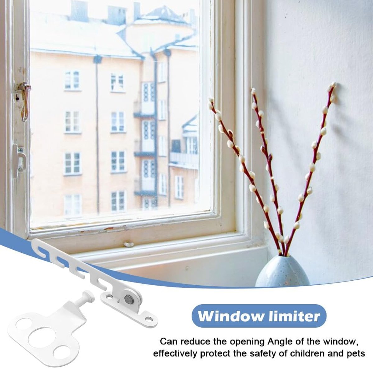Pieces Window Stopper - Window Limiter - Window Security - Child Lock for Window - Window Tilt Regulator for Adjusting the Window Opening - Suitable for Any Window - Window Lock - Locks for Windows - Child Lock - Safety - Frame Lock - Small Lock - White