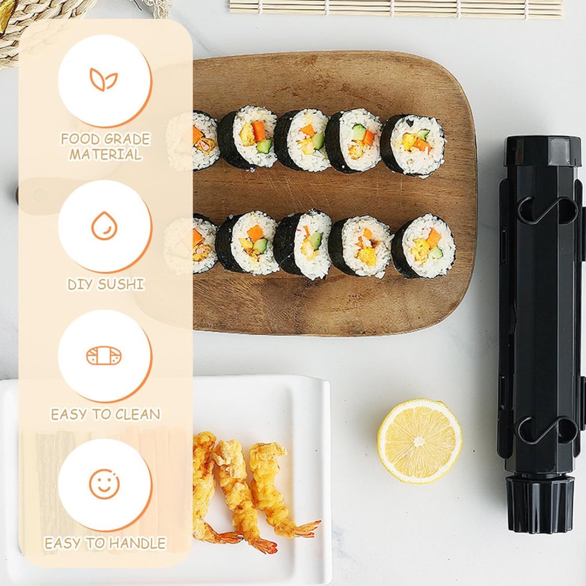 Sushi Maker Kit - Sushi Set - Sushi Maker - Sushi Roller - Sushi Bazooka - Includes Bamboo Sushi Mat - Shapes - DIY - Sushi Making - Sushi Shape - Sushi Mold - Gift - Black