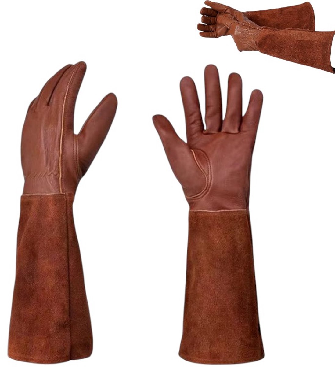 1 pair - garden gloves for ladies/gentlemen - thorn-resistant cowhide leather - rose/blackberry pruning - long forearm protection, thorn- and cut-resistant garden gloves with long, heavy leather glove