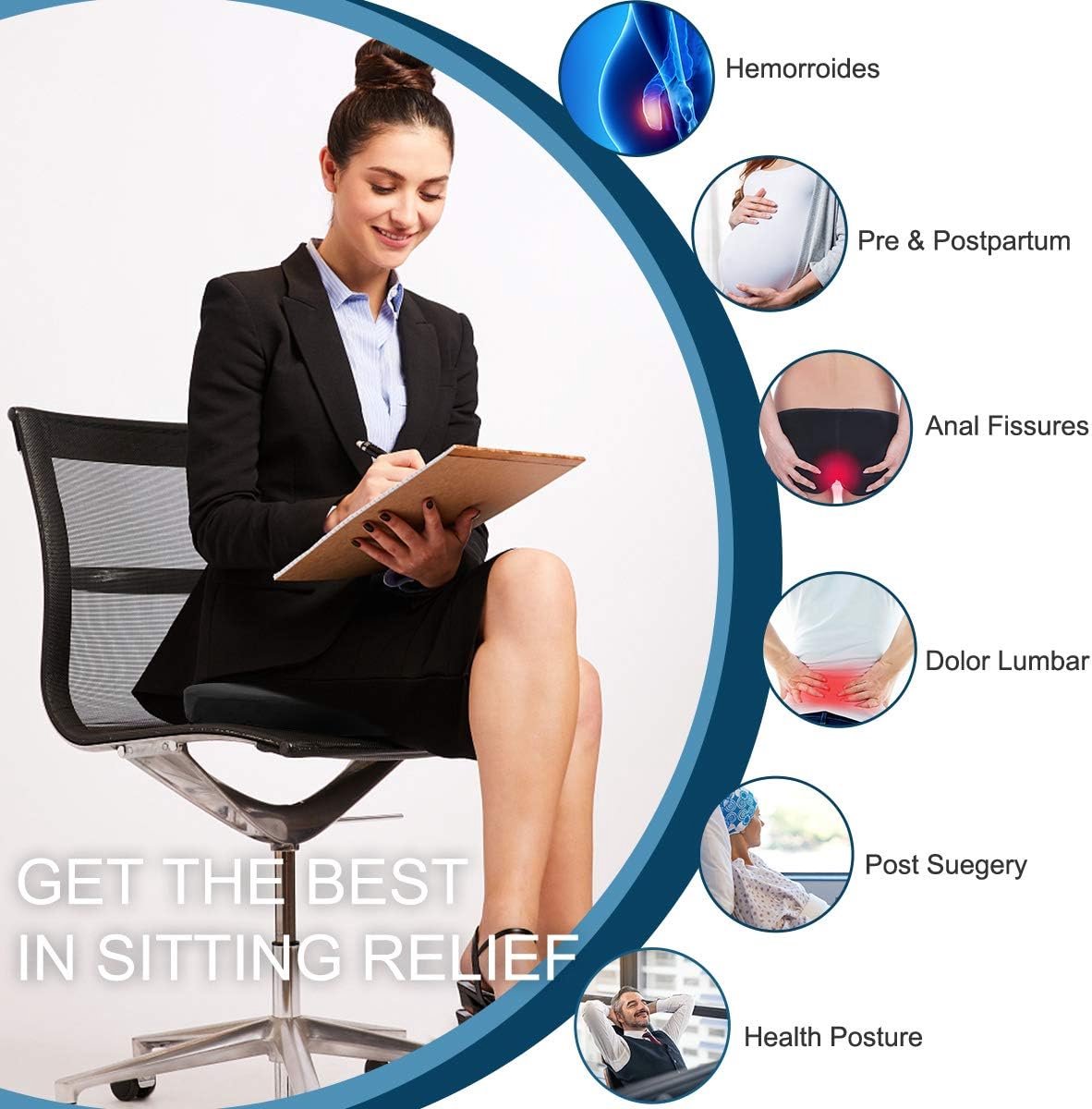 Donut Pillow-Hemorrhoid Pillow-Memory Foam Pillow for Pregnancy-Coccyx-Orthopedic & Ergonomic For Car And Office Chair-Beds, Back, Sciatica-45*34*7 CM-Black