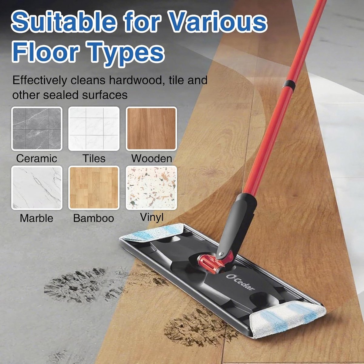 6-Pack - Microfiber mop pad replacement suitable for O Cedar H2pro mop system - Mop head replacement suitable for O-Cedar/Vileda H2pro - Machine washable, Reusable pad replacement - For Deep Cleaning