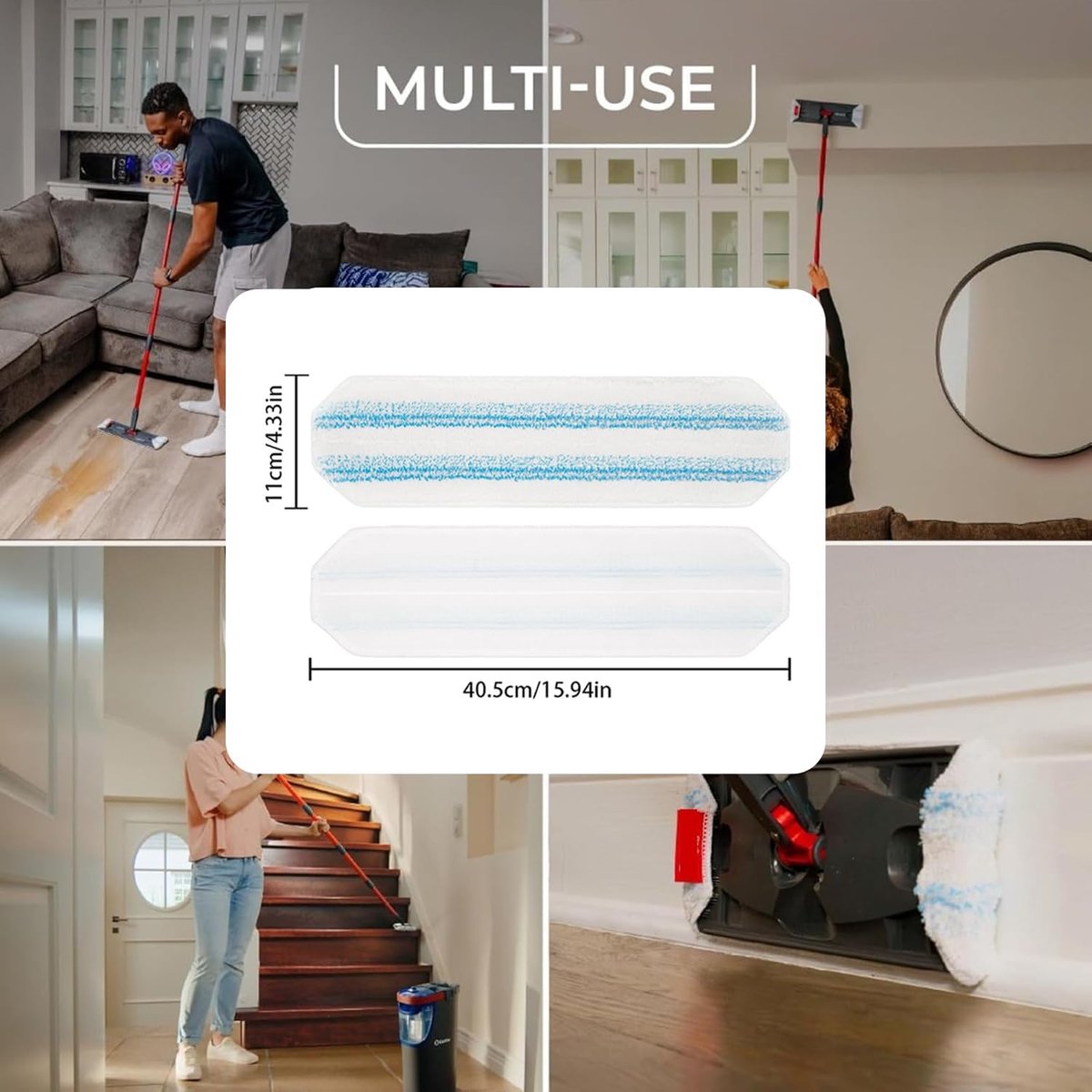 6-Pack - Microfiber mop pad replacement suitable for O Cedar H2pro mop system - Mop head replacement suitable for O-Cedar/Vileda H2pro - Machine washable, Reusable pad replacement - For Deep Cleaning
