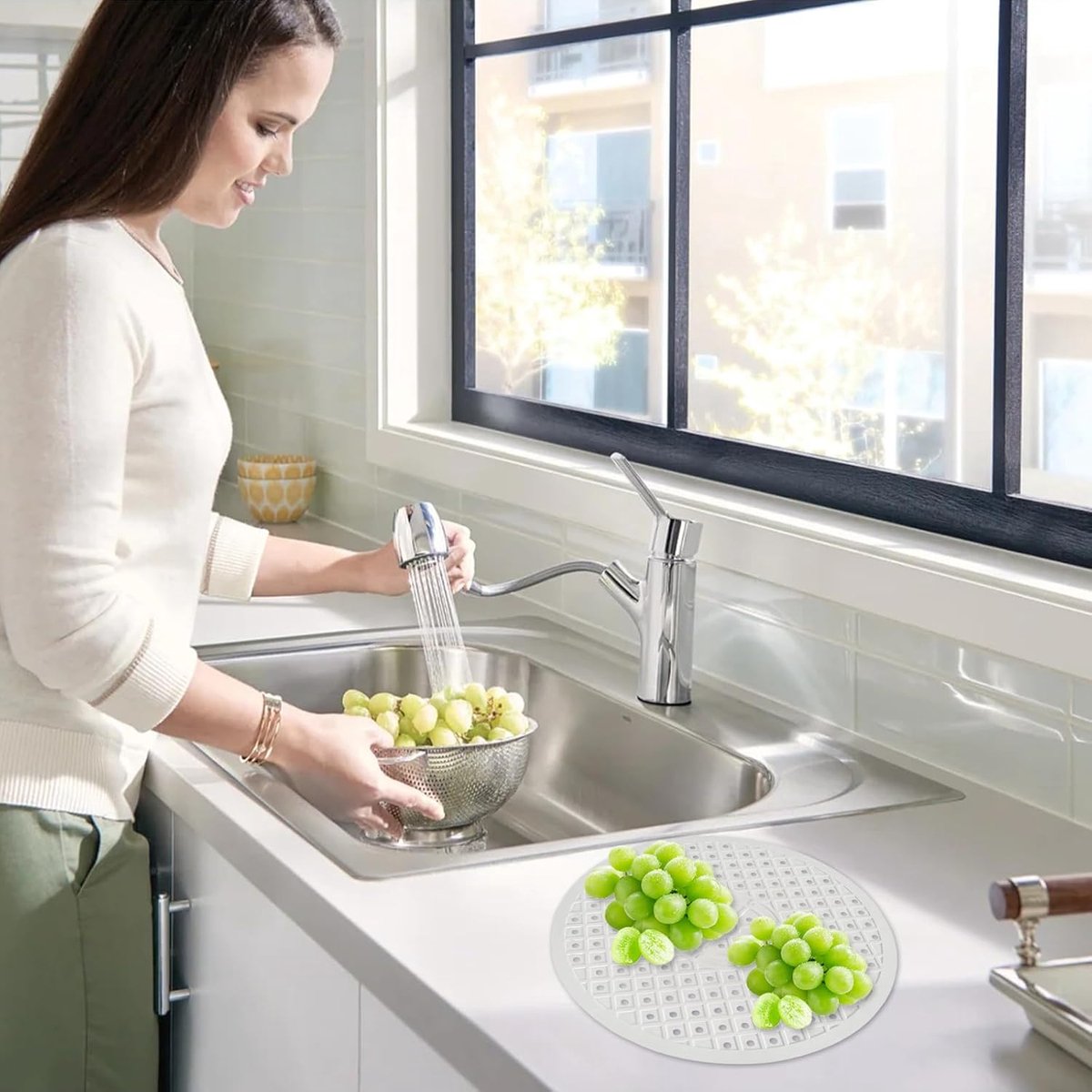 Sink Mat - ø 31 Cm - Sink Mats - For Sink - Round Sink Mat - Washbasin Mat - White Round Rubber Sink Mat - Tpr Material - Rubber Countertop Mat Sink - For Kitchen Sink Floor, Cutlery And Glassware - Washbasin Mat - White - 1 Piece