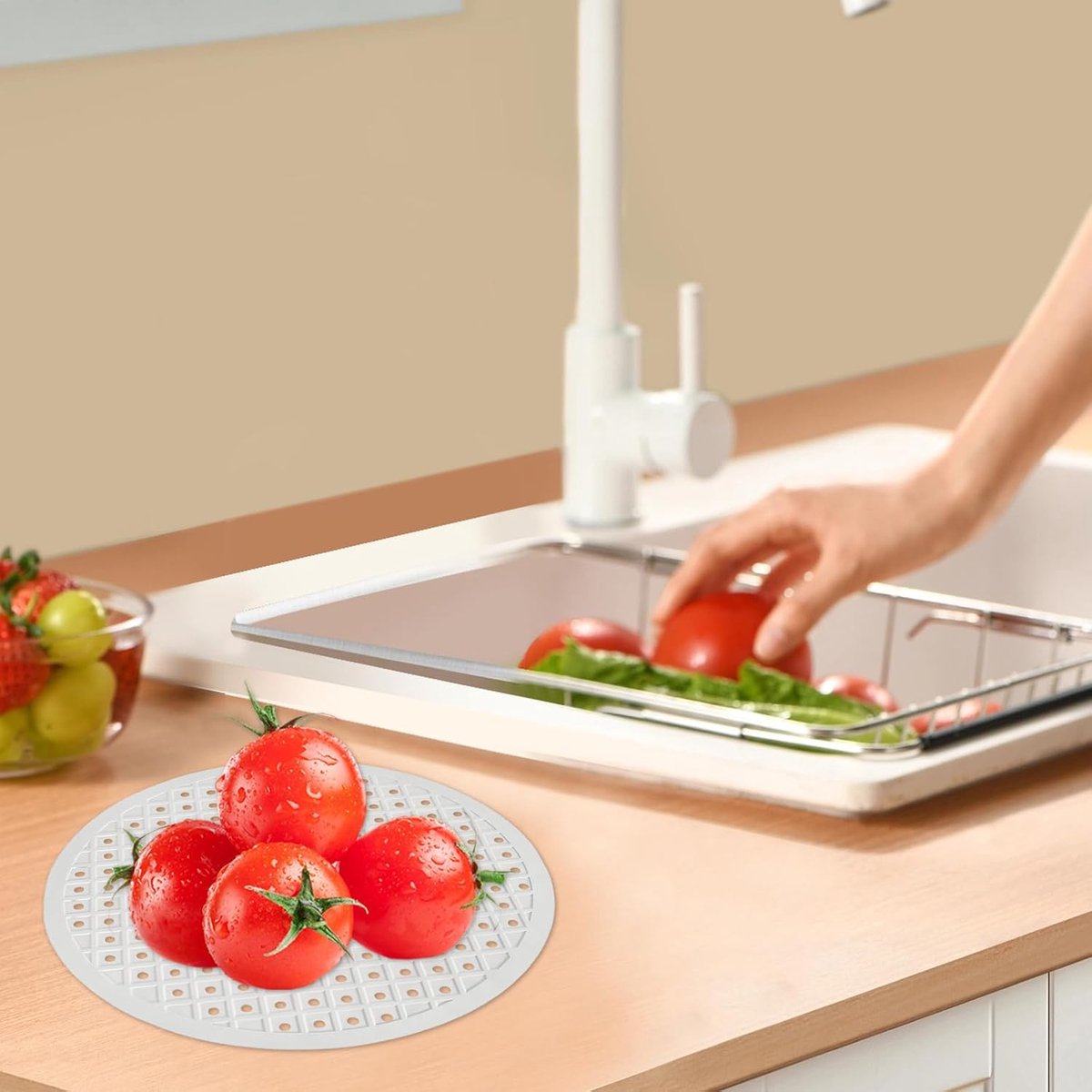Sink Mat - ø 31 Cm - Sink Mats - For Sink - Round Sink Mat - Washbasin Mat - White Round Rubber Sink Mat - Tpr Material - Rubber Countertop Mat Sink - For Kitchen Sink Floor, Cutlery And Glassware - Washbasin Mat - White - 1 Piece