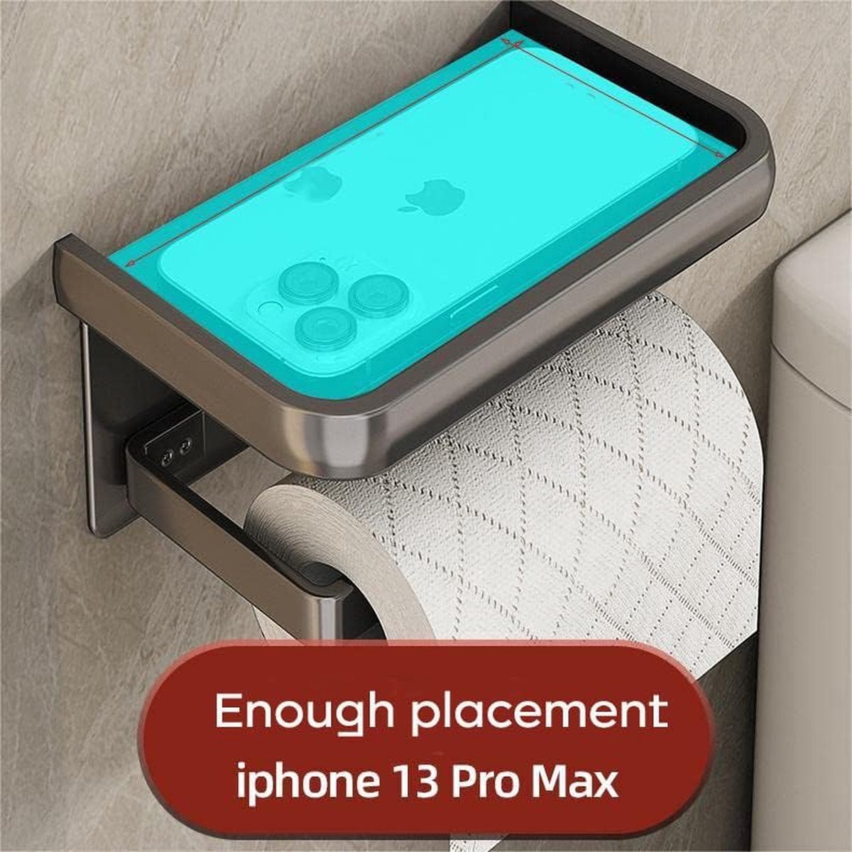 Toilet Roll Holder - With Shelf - Stainless Steel - High Load Capacity - Portable - Water Resistant - Self-Adhesive / Drilling Required - Toilet Roll Holder - Toilet Paper Holder - Tray - Grey - Incl. Screws - Easy to Install