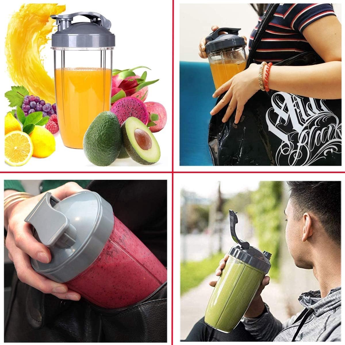 5 Pieces - Suitable for Nutribullet Blender Cup and Blade Replacement Set - Includes Large 32 Oz Cup - 1 Flip-Up Carrying Lid - 1 Premium Extractor Blade - 2 Rubber Seals - Compatible with Nutribullet 600w/900w Blenders