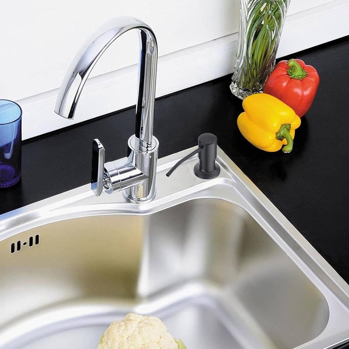 Built-in Soap Dispenser - 300ML - Stainless Steel - 360° Rotatable - Convenient - Practical - Durable - Refillable Set - 26-31mm Hole In Sink Or Countertop - Curved Spout - Soap Pump - Soap Pump - For Home Countertop - Black - High Quality
