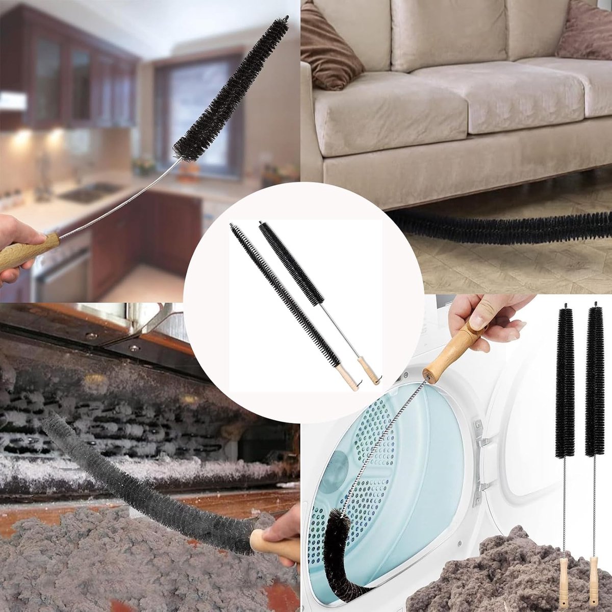 Crevice brush with long handle and stiff bristles - 2-pack - Suitable for dryer ventilation - Radiator cleaning brush - Ideal for cleaning tight spaces - Suitable for cleaning furniture - Multifunctional