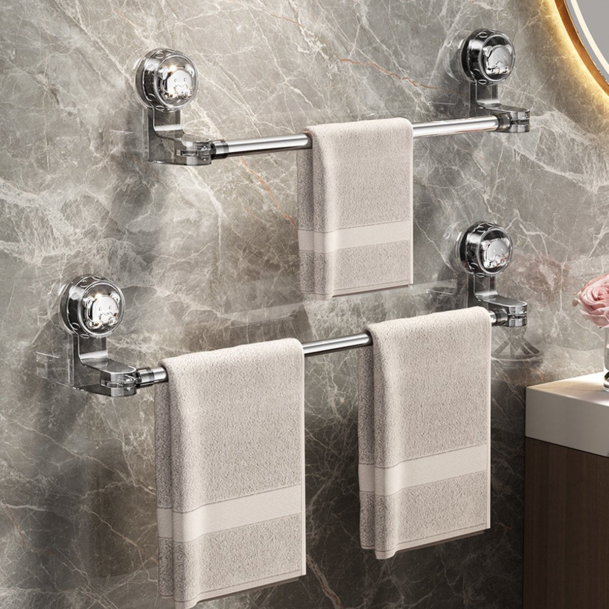 Towel Bar - Extendable Towel Holder 30-60 Cm - Bathroom Towel Rack - Towel Holder - Suction Cup No Drilling - For Bathroom, Kitchen - Swivel - Corner Towel Rack - Wall Mounting