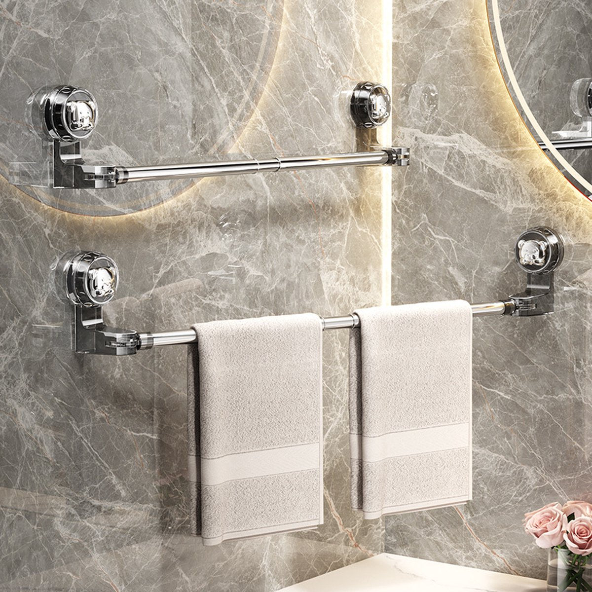 Towel Bar - Extendable Towel Holder 30-60 Cm - Bathroom Towel Rack - Towel Holder - Suction Cup No Drilling - For Bathroom, Kitchen - Swivel - Corner Towel Rack - Wall Mounting