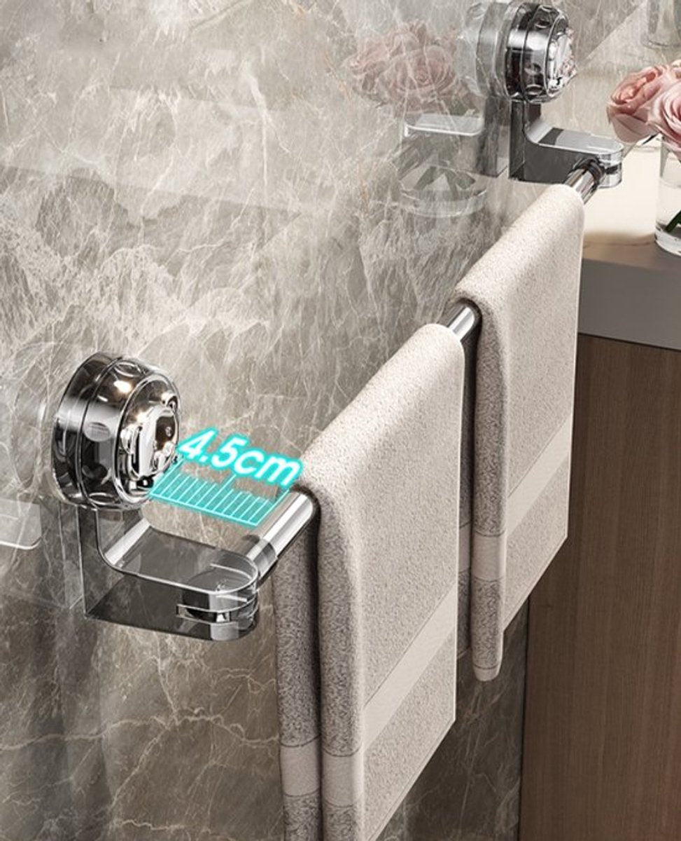 Towel Bar - Extendable Towel Holder 30-60 Cm - Bathroom Towel Rack - Towel Holder - Suction Cup No Drilling - For Bathroom, Kitchen - Swivel - Corner Towel Rack - Wall Mounting