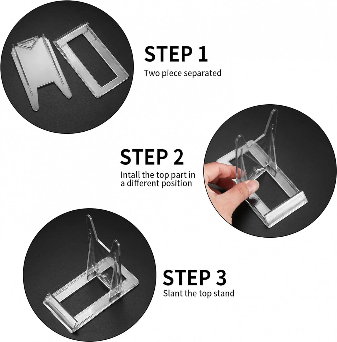 Plate Stand - 6 Pieces - Plate Rack - Plate Holder - Plate Display - Sliding Stand - Phone Holder - Business Card Holder - Book Stand - Support - Rack - Plates and Books - Cookbook Display - For Decorative Plates - Durable - Transparent