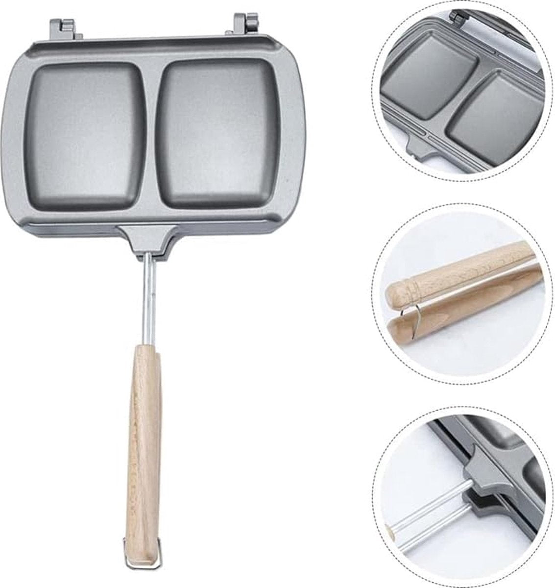 Reversible Sandwich Maker - Double-Sided Frying Pan - Contact Grill - Non-Stick Gas Toaster - Sandwich Plate - With Handle - Omelet Sandwich Maker - Grey