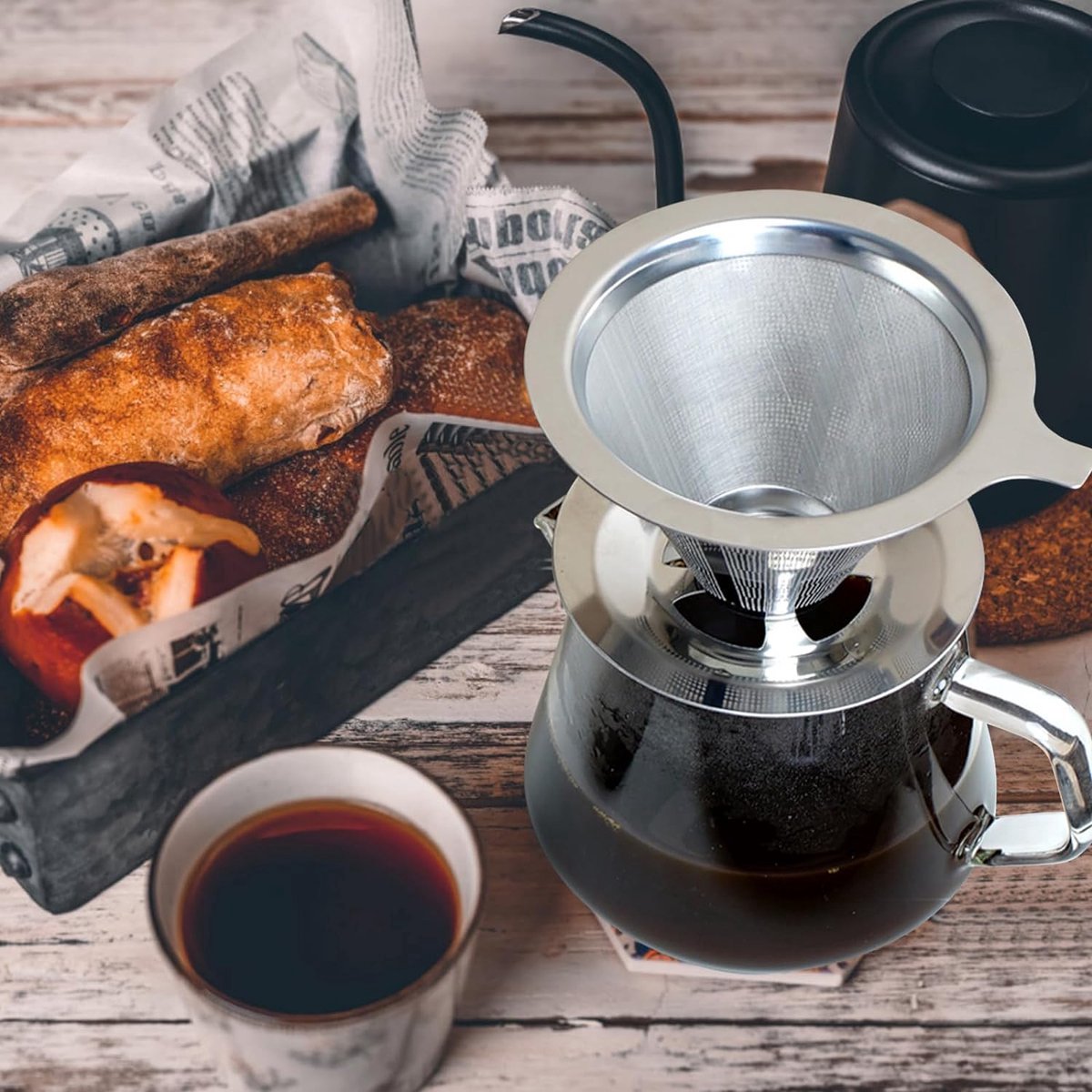 Reusable coffee filter for 6 cups - stainless steel permanent filter - clean after use