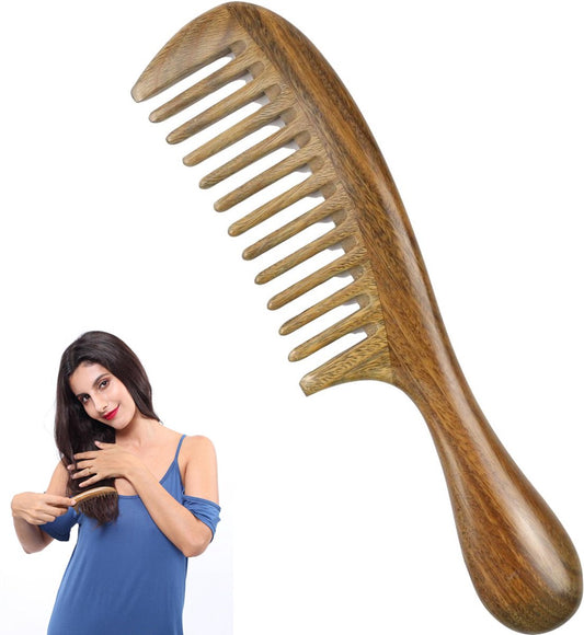 Sandalwood Comb - Handmade Coarse Sandalwood Comb - Wide Coarse Shark Comb - Plastic-Free Wooden Comb - Sustainable Gift - Anti-Static Wood Hair Comb - Handmade Sandalwood Comb - Styling Tool - Natural Head Massager - Barber Comb - Hair Comb