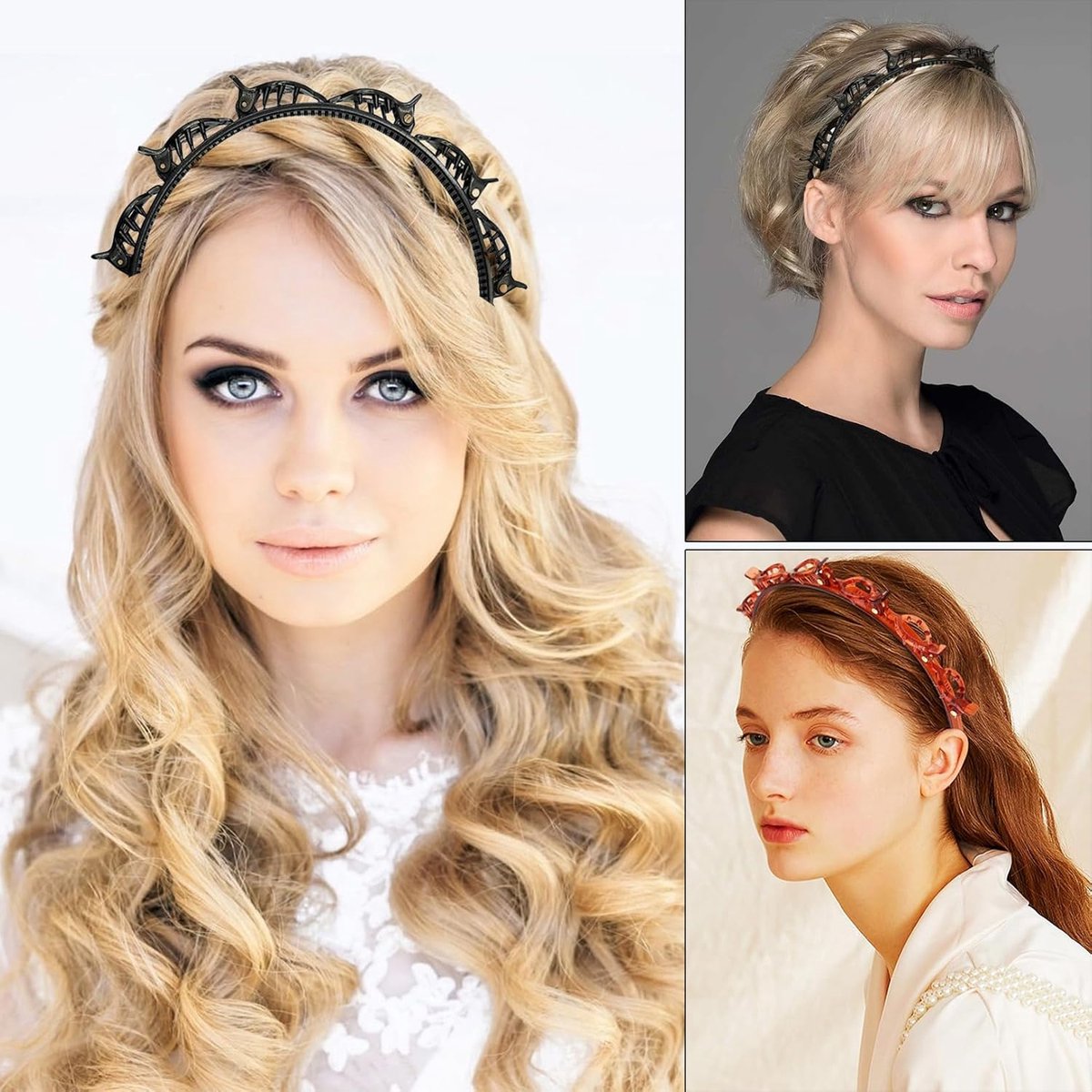 2-Piece Hairband with Clip - Tiara - Double-Layered Twist Braid Headband/Hairband/Tiara with Clips - Tiara with Hairpin - Hair Accessories - Elegant Headband for Women and Girls - Black / Brown