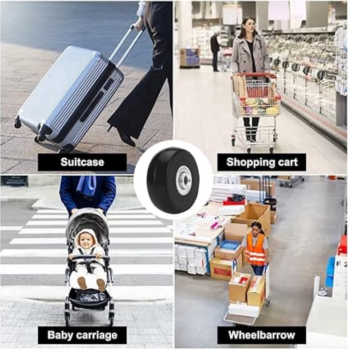 4 Pieces Rubber Swivel Casters - 50x18cm - Suitcase Casters - Swivel Casters - Stick-on - Mute - With Ball Bearings - With Screws And Wrench - Suitcase Swivel Caster - Replacement Casters - Repair Kits - Luggage Case - High Quality