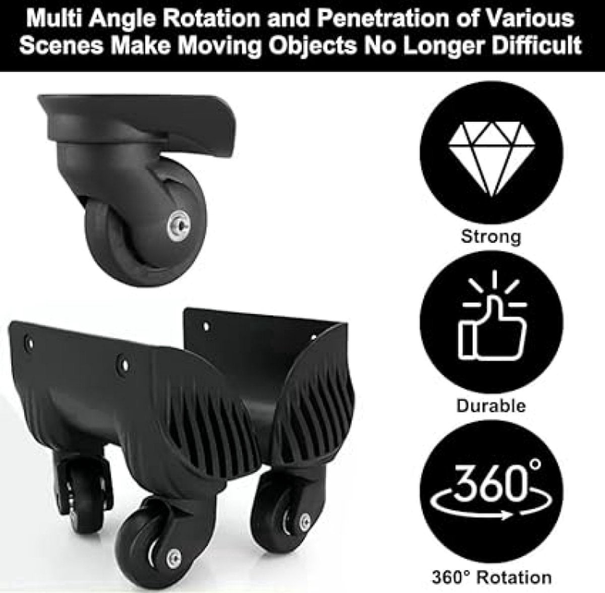 4 Pieces Rubber Swivel Casters - 50x18cm - Suitcase Casters - Swivel Casters - Stick-on - Mute - With Ball Bearings - With Screws And Wrench - Suitcase Swivel Caster - Replacement Casters - Repair Kits - Luggage Case - High Quality